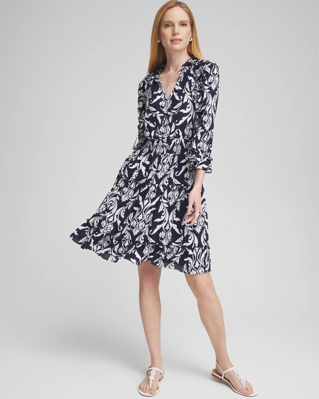 Scrolls Ruffle Bell Sleeve Dress - image 1